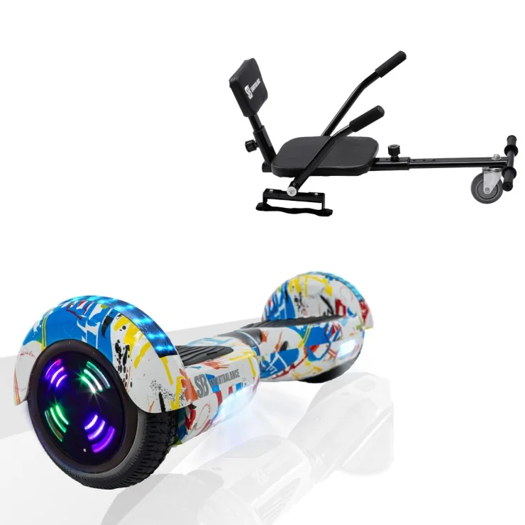 6.5 inch Hoverboard with Comfort Hoverkart, Regular Splash Junior, Standard Range and Black Comfort Seat, Smart Balance