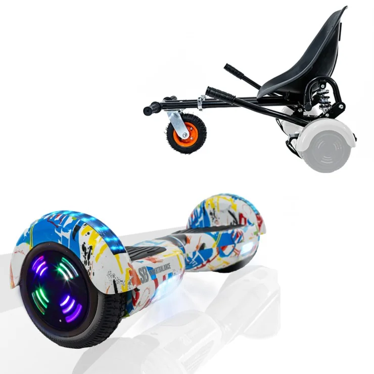 6.5 inch Hoverboard with Suspensions Hoverkart, Regular Splash Junior, Standard Range and Black Seat with Double Suspension Set, Smart Balance