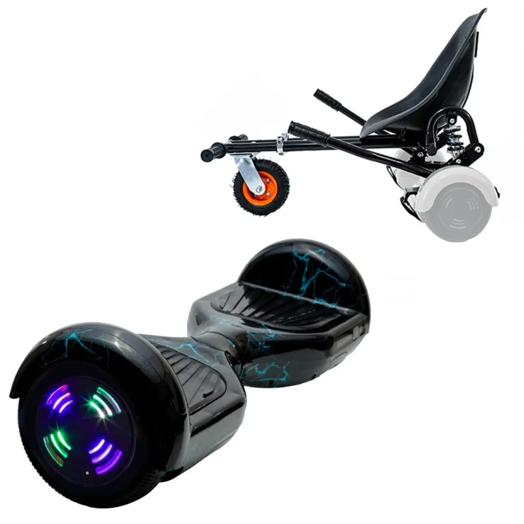 Hoverboard 6.5 Pouces et Hoverkart avec Amortisseurs, Regular Thunderstorm Blue Junior, Standard Autonomie et Hoverkart Noir avec Amortisseurs, Smart Balance