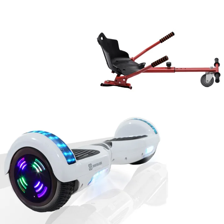 6.5 Zoll Hoverboard mit Standard Sitz, Regular White Pearl Junior, Standard Reichweite und Rot Hoverboard Sitz, Smart Balance