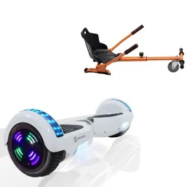 6.5 Zoll Hoverboard mit Standard Sitz, Regular White Pearl Junior, Standard Reichweite und Orange Hoverboard Sitz, Smart Balance