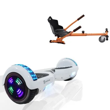 6.5 inch Hoverboard met Standaard Hoverkart, Regular White Pearl Junior, Standard Afstand en Oranje Hoverkart, Smart Balance