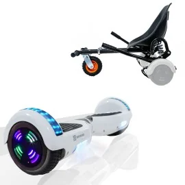 6.5 inch Hoverboard with Suspensions Hoverkart, Regular White Pearl Junior, Standard Range and Black Seat with Double Suspension Set, Smart Balance