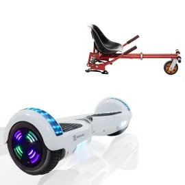 Hoverboard 6.5 Pouces et Hoverkart avec Amortisseurs, Regular White Pearl Junior, Standard Autonomie et Hoverkart Rouge avec Amortisseurs, Smart Balance