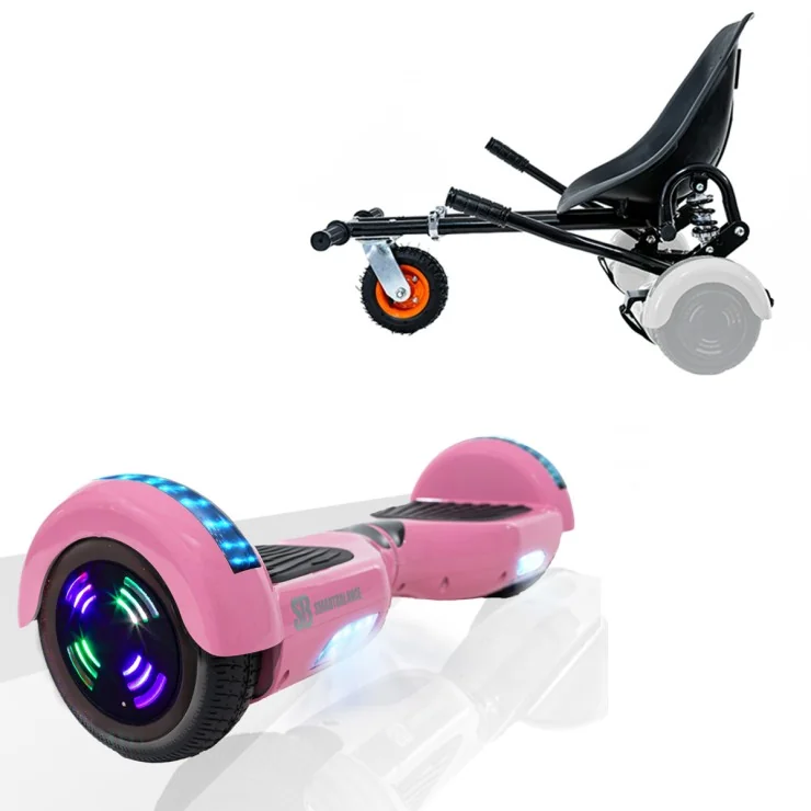 6.5 inch Hoverboard with Suspensions Hoverkart, Regular Pink Junior, Standard Range and Black Seat with Double Suspension Set, Smart Balance