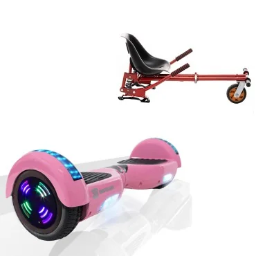 6.5 inch Hoverboard with Suspensions Hoverkart, Regular Pink Junior, Standard Range and Red Seat with Double Suspension Set, Smart Balance