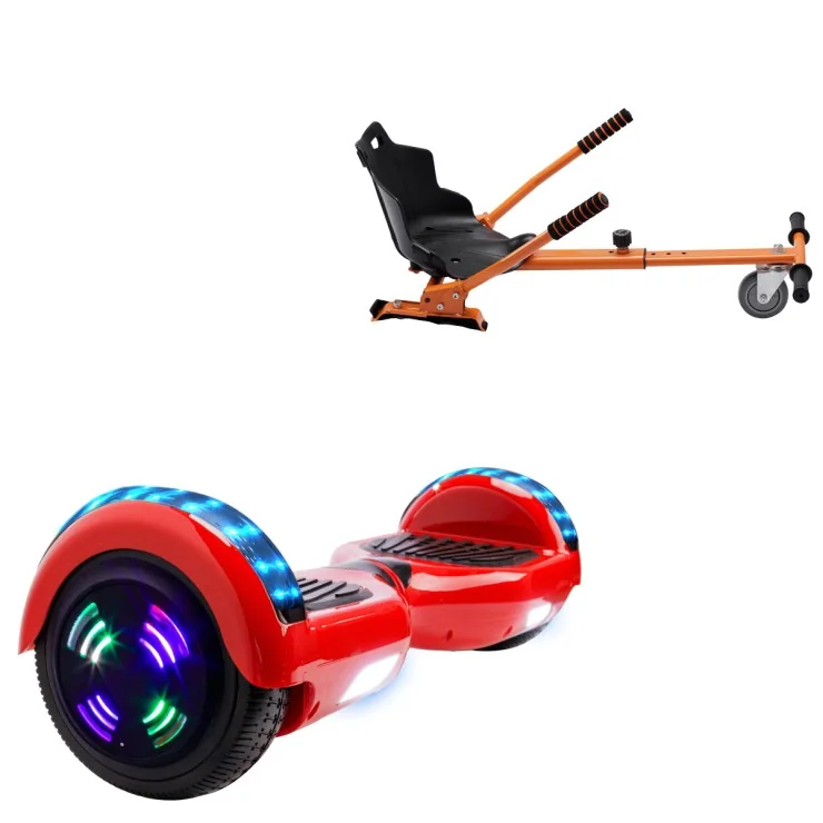 6.5 inch Hoverboard with Standard Hoverkart, Regular Red Junior, Standard Range and Orange Ergonomic Seat, Smart Balance