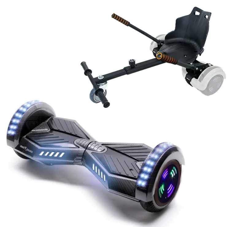 6.5 Zoll Hoverboard mit Standard Sitz, Transformers Carbon Junior, Standard Reichweite und Schwarz Hoverboard Sitz, Smart Balance