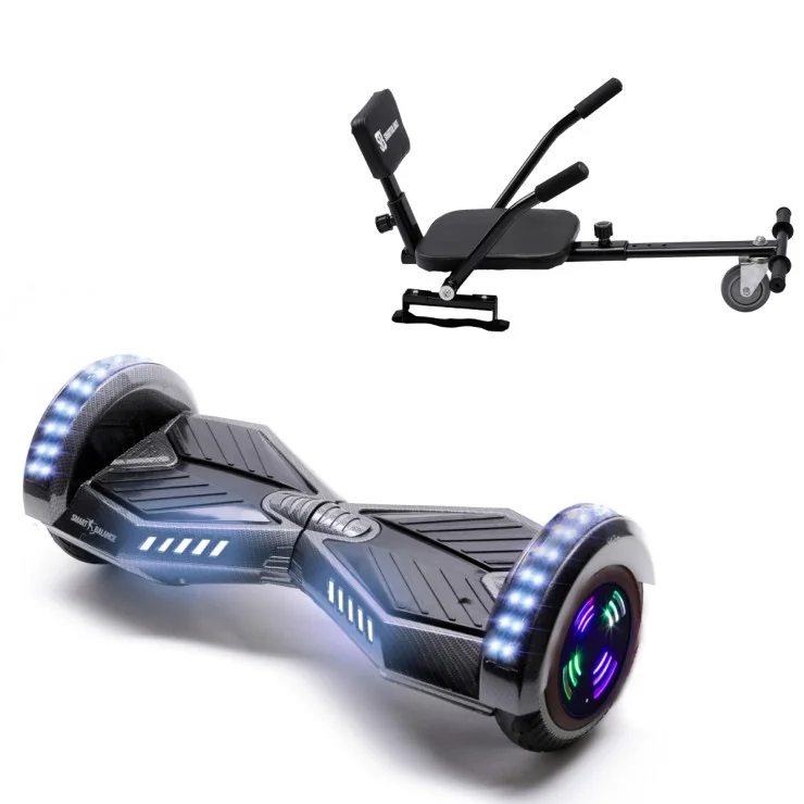 6.5 Zoll Hoverboard mit Comfort Sitz, Transformers Carbon Junior, Standard Reichweite und Schwarz Comfort Sitz, Smart Balance