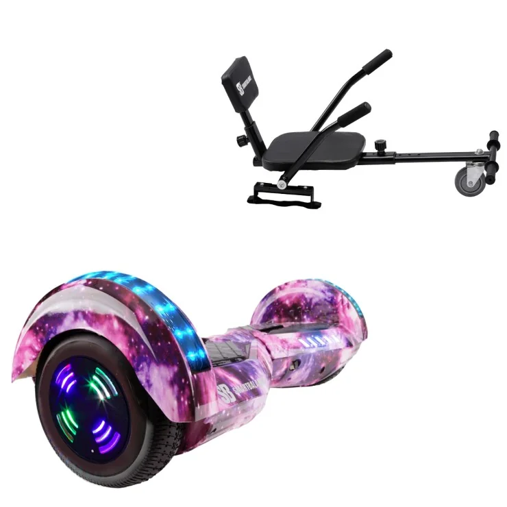 6.5 inch Hoverboard met Comfort Hoverkart, Transformers Galaxy Pink Junior, Standard Afstand en Zwarte Comfort Hoverkart, Smart Balance