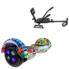 6.5 inch Hoverboard with Comfort Hoverkart, Transformers Multicolor Junior, Standard Range and Black Comfort Seat, Smart Balance