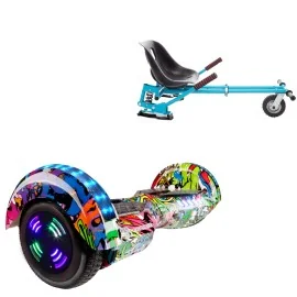 Paket Hoverboard Go Kart med Stötdämpare, 6.5 tums, Transformers Multicolor Junior, Standard Räckvidd och Blå Hoverkart med Stötdämpare, Smart Balance