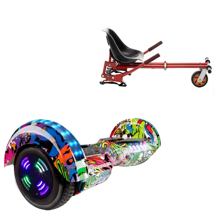 Paket Hoverboard Go Kart med Stötdämpare, 6.5 tums, Transformers Multicolor Junior, Standard Räckvidd och Röd Hoverkart med Stötdämpare, Smart Balance