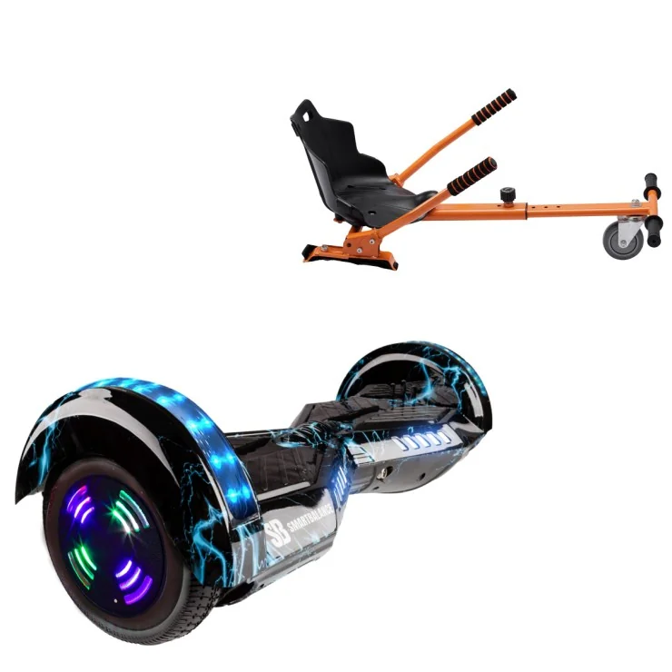 Paket Hoverboard Standard Go Kart 6.5 tums, Transformers Thunderstorm Blue Junior, Standard Räckvidd och Orange Hoverkart, Smart Balance