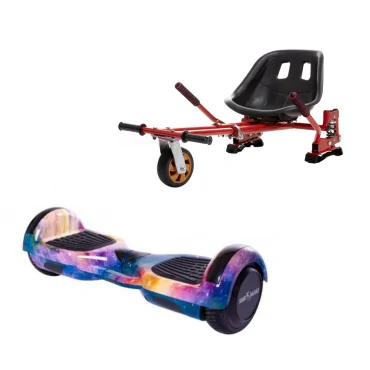 6.5 inch Hoverboard with Hoverkart, Suspension PRO Seat, Red, 15 km/h, UL2272 Certified, Bluetooth, Led Lighting, 700W Power, 4Ah Battery, Smart Balance, Regular Galaxy Orange Handle