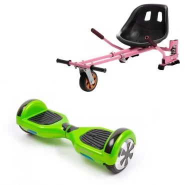 6.5 inch Hoverboard with Hoverkart, Suspension PRO Seat, Pink, 15 km/h, UL2272 Certified, Bluetooth, Led Lighting, 700W Power, 4Ah Battery, Smart Balance, Regular Green