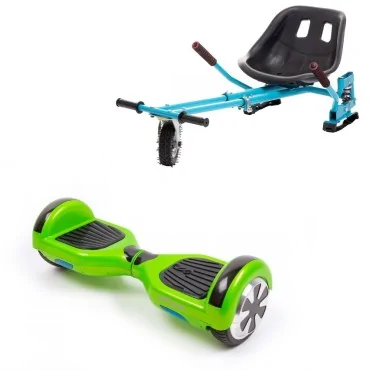 6.5 inch Hoverboard with Hoverkart, Suspension PRO Seat, Blue, 15 km/h, UL2272 Certified, Bluetooth, Led Lighting, 700W Power, 4Ah Battery, Smart Balance, Regular Green