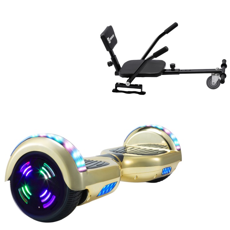 6.5 inch Hoverboard with Comfort Hoverkart, Regular ElectroGold Junior, Standard Range and Black Comfort Seat, Smart Balance