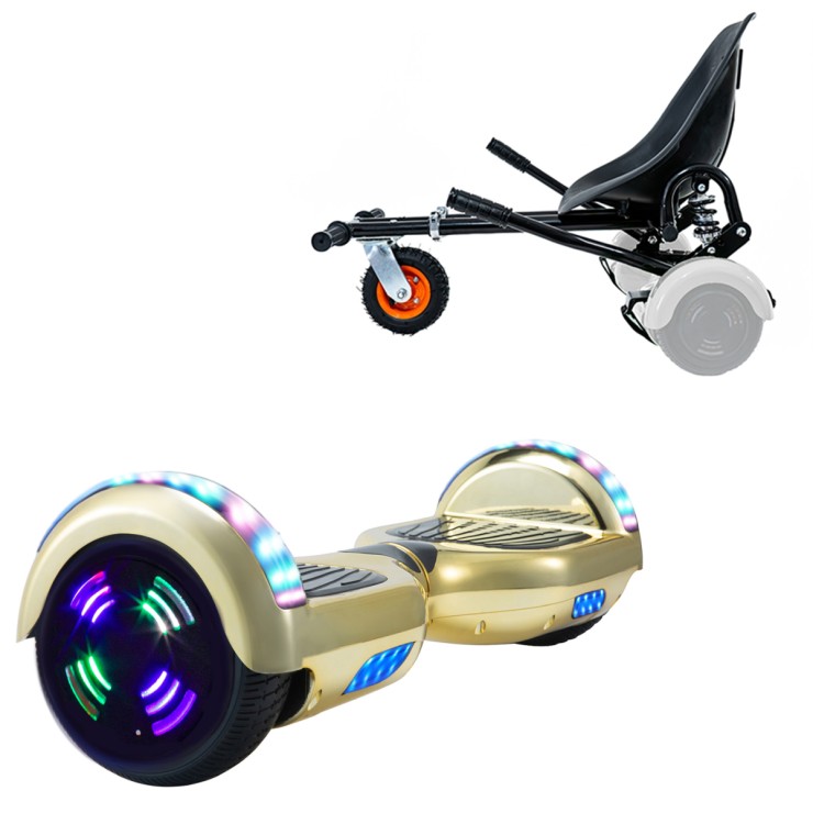 6.5 inch Hoverboard with Suspensions Hoverkart, Regular ElectroGold Junior, Standard Range and Black Seat with Double Suspension Set, Smart Balance