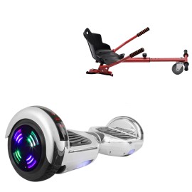 6.5 inch Hoverboard with Standard Hoverkart, Regular ElectroSilver Junior, Standard Range and Red Ergonomic Seat, Smart Balance