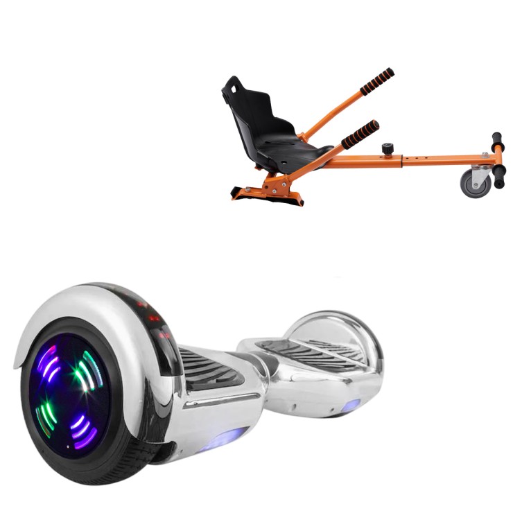 6.5 Zoll Hoverboard mit Standard Sitz, Regular ElectroSilver Junior, Standard Reichweite und Orange Hoverboard Sitz, Smart Balance