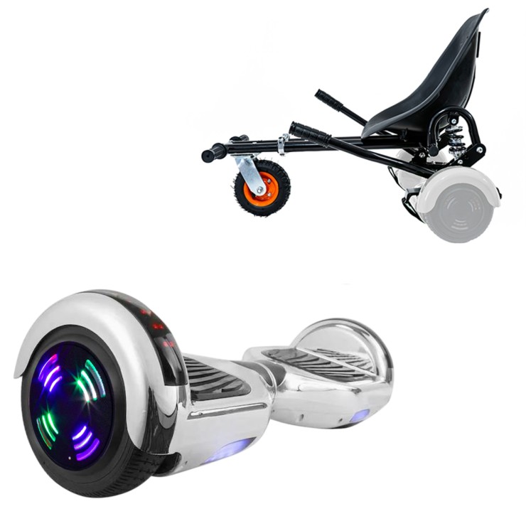 6.5 inch Hoverboard with Suspensions Hoverkart, Regular ElectroSilver Junior, Standard Range and Black Seat with Double Suspension Set, Smart Balance