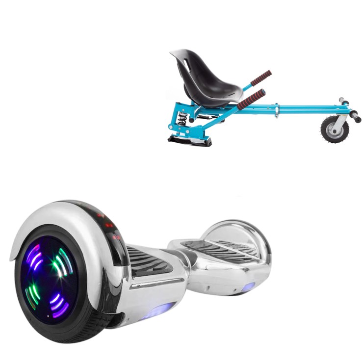 6.5 inch Hoverboard with Suspensions Hoverkart, Regular ElectroSilver Junior, Standard Range and Blue Seat with Double Suspension Set, Smart Balance