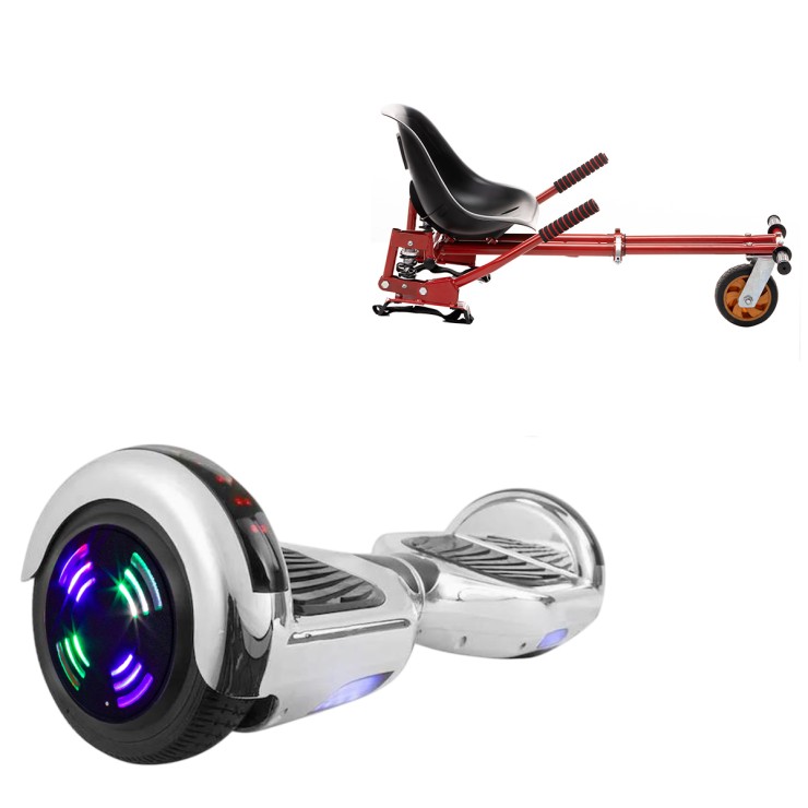 6.5 inch Hoverboard with Suspensions Hoverkart, Regular ElectroSilver Junior, Standard Range and Red Seat with Double Suspension Set, Smart Balance