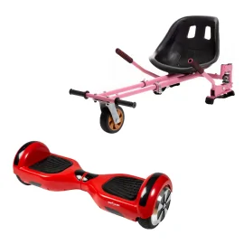 6.5 inch Hoverboard with Hoverkart, Suspension PRO Seat, Pink, 15 km/h, UL2272 Certified, Bluetooth, Led Lighting, 700W Power, 4Ah Battery, Smart Balance, Regular Red
