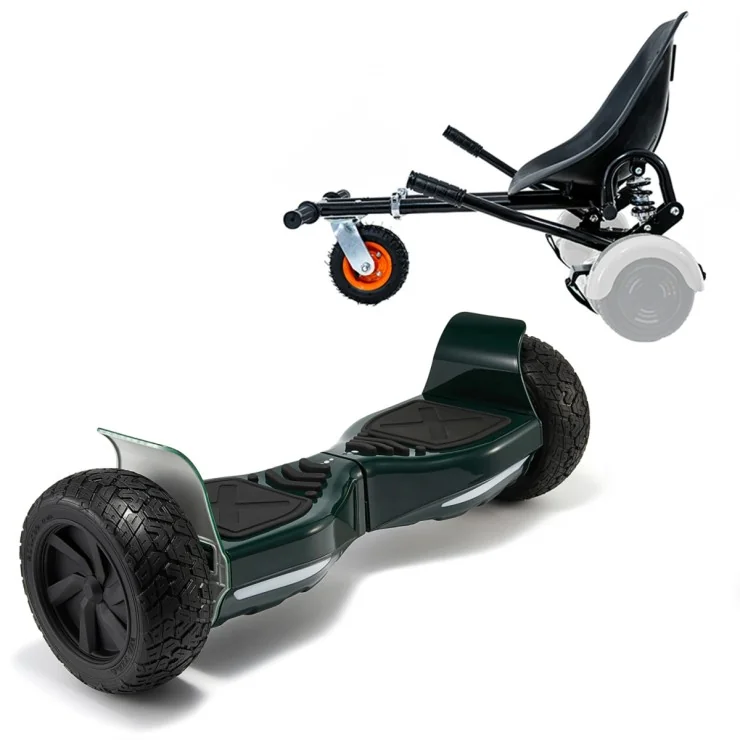 8.5 inch Hoverboard with Suspensions Hoverkart, Hummer Green, Standard Range and Black Seat with Double Suspension Set, Smart Balance