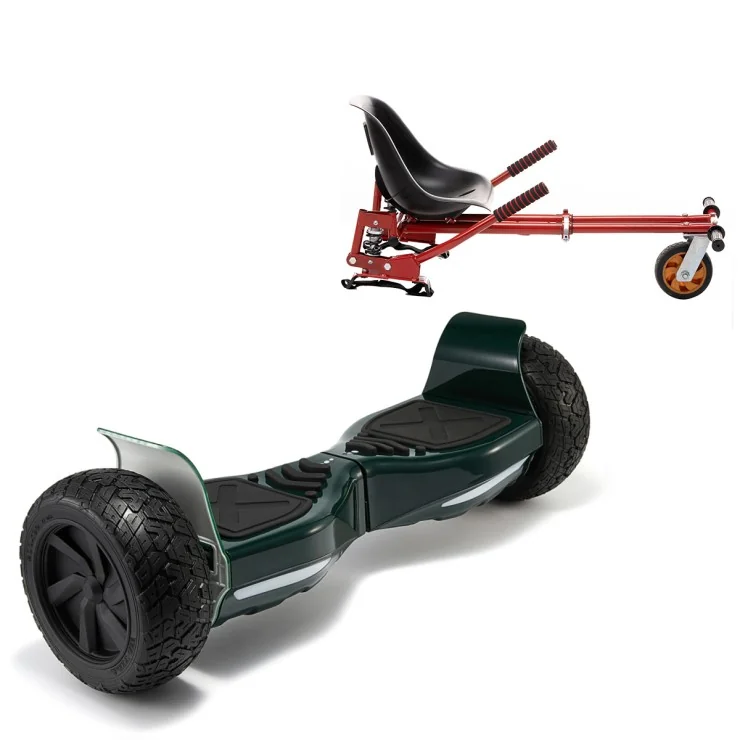 8.5 inch Hoverboard with Suspensions Hoverkart, Hummer Green, Standard Range and Red Seat with Double Suspension Set, Smart Balance