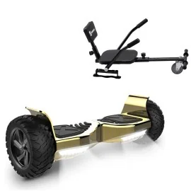 8.5 inch Hoverboard with Comfort Hoverkart, Hummer Gold, Standard Range and Black Comfort Seat, Smart Balance