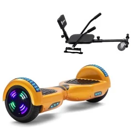 6.5 Zoll Hoverboard mit Comfort Sitz, Regular Gold Junior, Standard Reichweite und Schwarz Comfort Sitz, Smart Balance