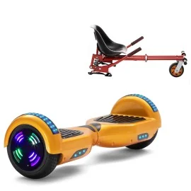 6.5 inch Hoverboard with Suspensions Hoverkart, Regular Gold Junior, Standard Range and Red Seat with Double Suspension Set, Smart Balance