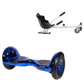 10 inch Hoverboard with Standard Hoverkart, Off-Road ElectroBlue PRO, Extended Range and White Ergonomic Seat, Smart Balance