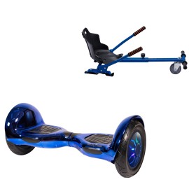 10 inch Hoverboard with Standard Hoverkart, Off-Road ElectroBlue PRO, Extended Range and Blue Ergonomic Seat, Smart Balance