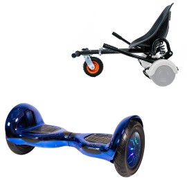 10 inch Hoverboard with Suspensions Hoverkart, Off-Road ElectroBlue PRO, Extended Range and Black Seat with Double Suspension Set, Smart Balance