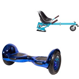 10 inch Hoverboard with Suspensions Hoverkart, Off-Road ElectroBlue PRO, Extended Range and Blue Seat with Double Suspension Set, Smart Balance