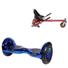 10 inch Hoverboard with Suspensions Hoverkart, Off-Road ElectroBlue PRO, Standard Range and Red Seat with Double Suspension Set, Smart Balance