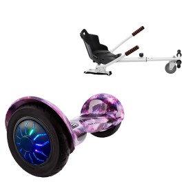 10 inch Hoverboard with Standard Hoverkart, Off-Road Galaxy PRO, Extended Range and White Ergonomic Seat, Smart Balance