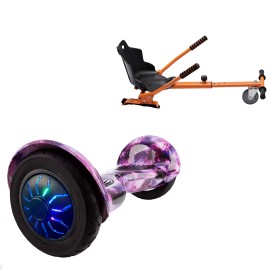 10 inch Hoverboard with Standard Hoverkart, Off-Road Galaxy PRO, Extended Range and Orange Ergonomic Seat, Smart Balance