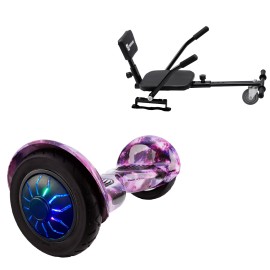 10 inch Hoverboard with Comfort Hoverkart, Off-Road Galaxy PRO, Extended Range and Black Comfort Seat, Smart Balance