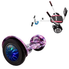 10 inch Hoverboard with Comfort Hoverkart, Off-Road Galaxy PRO, Extended Range and White Comfort Seat, Smart Balance