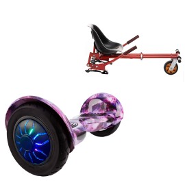 10 inch Hoverboard with Suspensions Hoverkart, Off-Road Galaxy PRO, Standard Range and Red Seat with Double Suspension Set, Smart Balance