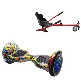 10 inch Hoverboard with Standard Hoverkart, Off-Road HipHop PRO, Extended Range and Red Ergonomic Seat, Smart Balance