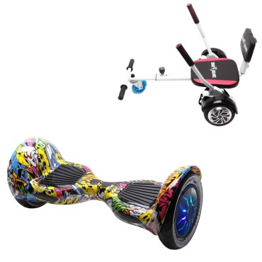 Paket Hoverboard Comfort Go Kart 10 tums, Off-Road HipHop PRO, Lång Räckvidd och Vit Comfort Hoverkart, Smart Balance