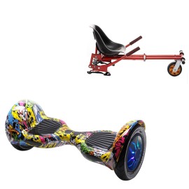 10 inch Hoverboard with Suspensions Hoverkart, Off-Road HipHop PRO, Extended Range and Red Seat with Double Suspension Set, Smart Balance