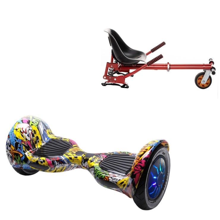 10 inch Hoverboard with Suspensions Hoverkart, Off-Road HipHop PRO, Extended Range and Red Seat with Double Suspension Set, Smart Balance