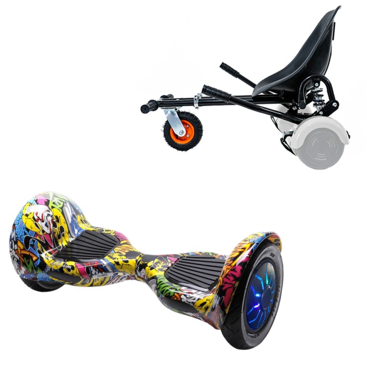 Pakke Hoverboard Go Kart med Støddæmpere, 10 tommer, Off-Road HipHop PRO, Standard Rækkevidde, og Sort Hoverkart med Støddæmpere, Smart Balance Segboard
