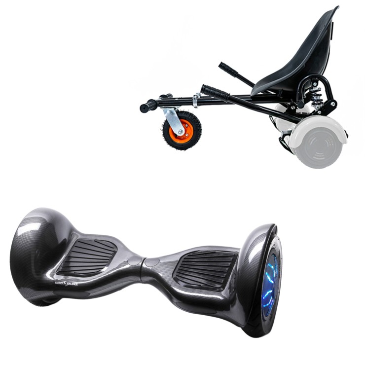 Pakke Hoverboard Go Kart med Støddæmpere, 10 tommer, Off-Road Carbon PRO, Lang Rækkevidde, og Sort Hoverkart med Støddæmpere, Smart Balance Segboard